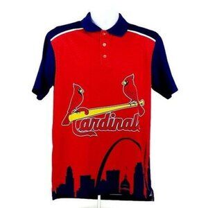 KLEW St. Louis Cardinals Blue Red Short Sleeve Thematic Polo Shirt Mens Medium